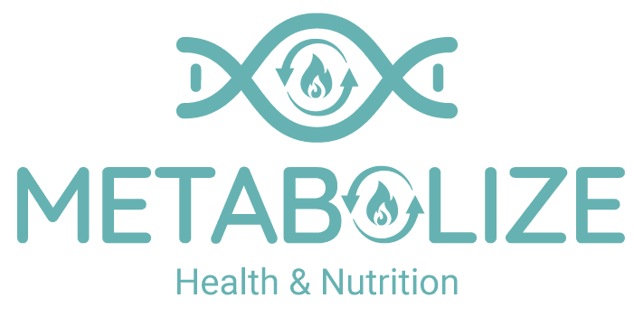 Metabolize logo with metabolic symbol and DNA strand